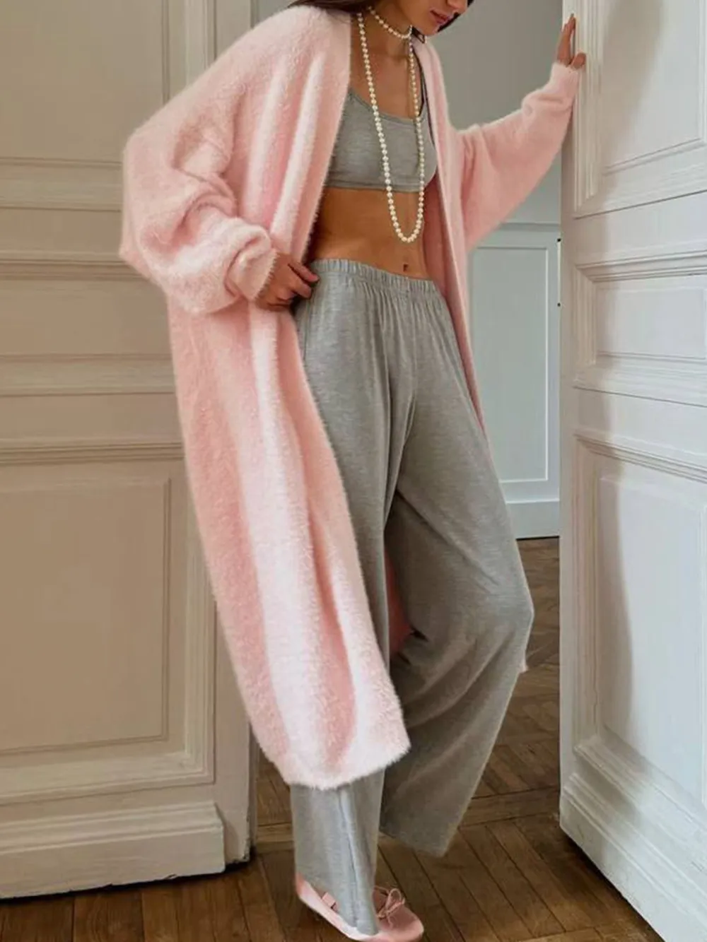 Fuzzy Open Front Solid Color Cardigan, image 20