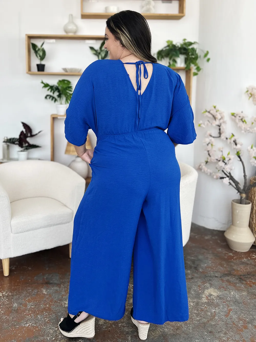 Full Size Surplice Wide Leg Jumpsuit with Pockets, image 2