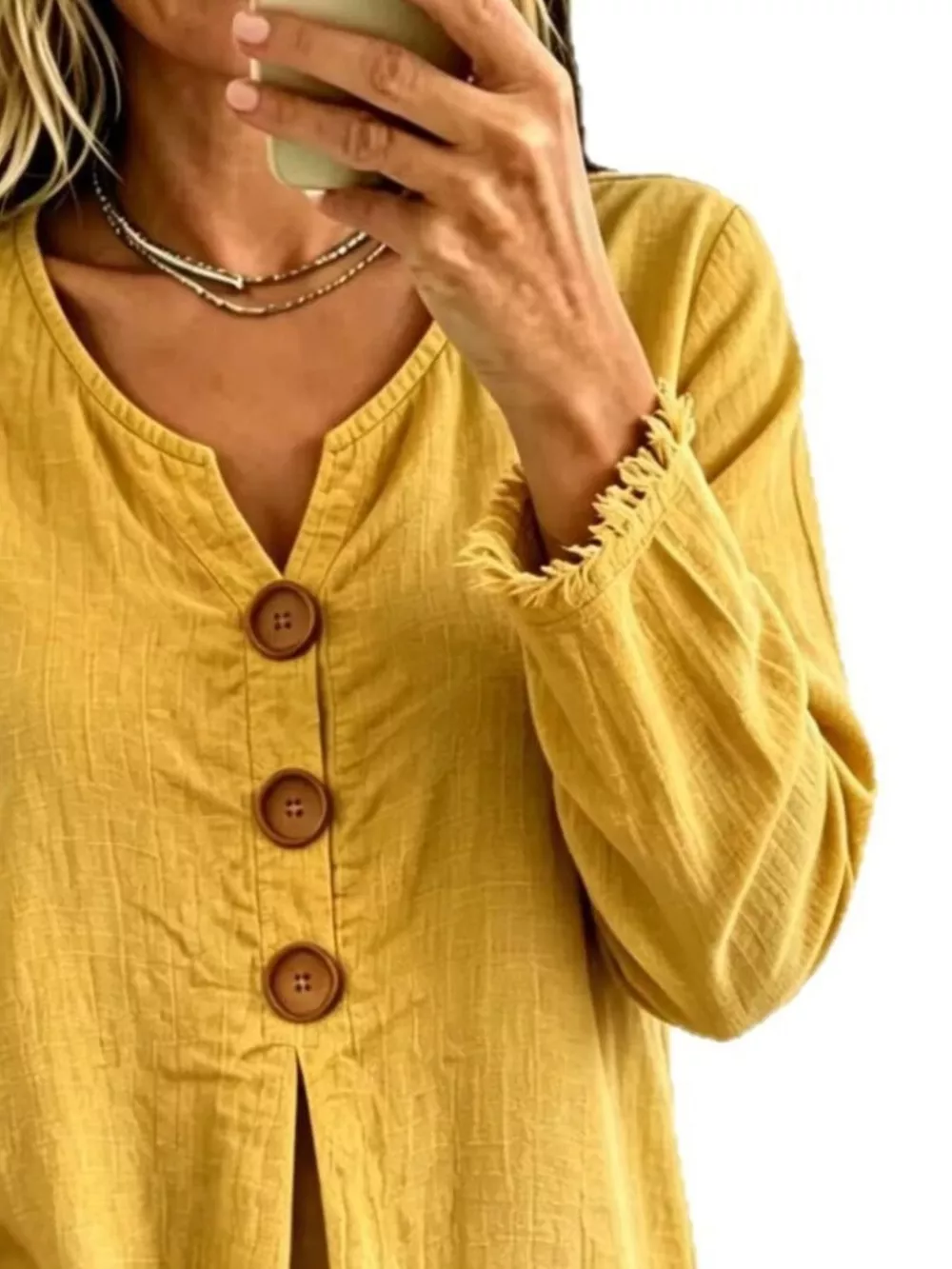 Full Size Casual Half-Button Blouse with Frayed Hem Detail Plus Size, image 9