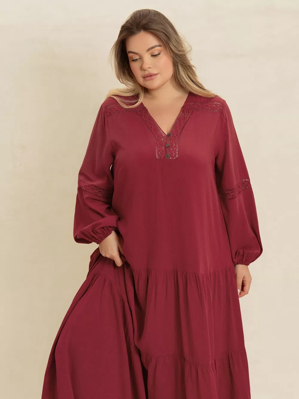 Plus Size Bohemian Tiered Maxi Dress with Balloon Sleeves, image 7