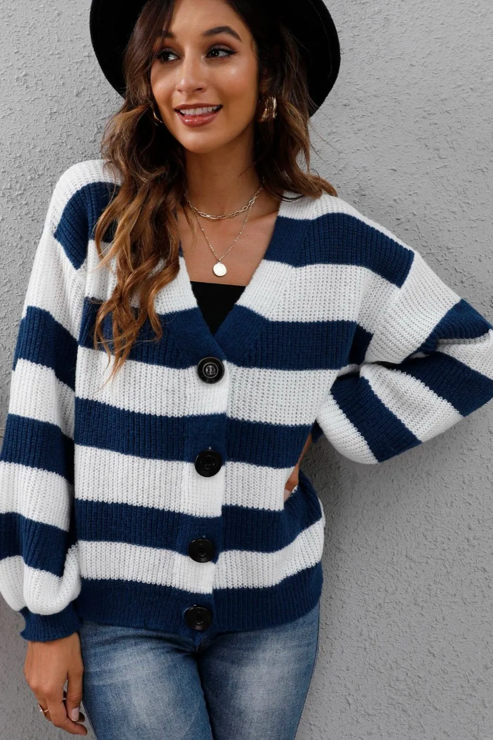 Striped Button Up Long Sleeve Sweater, image 15