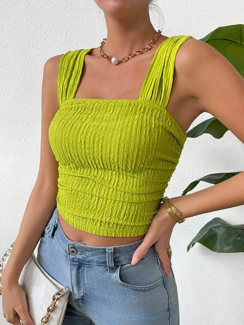 Textured Square Neck Wide Strap Tank, image 7