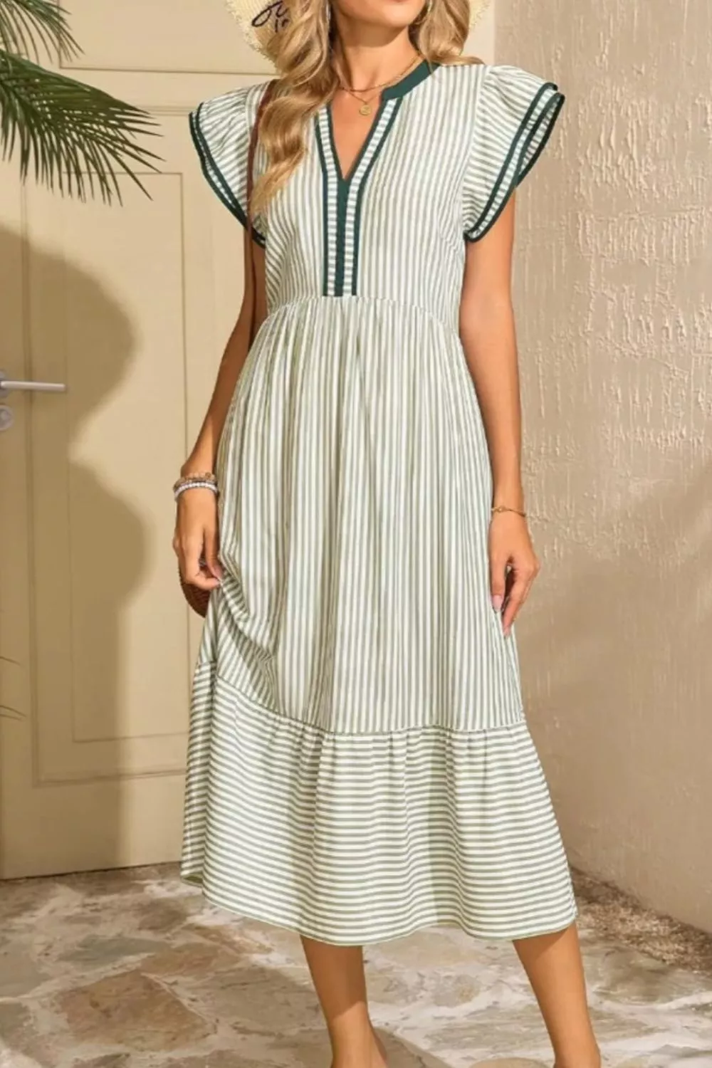 Striped Ruffle Sleeve Midi Dress, image 5