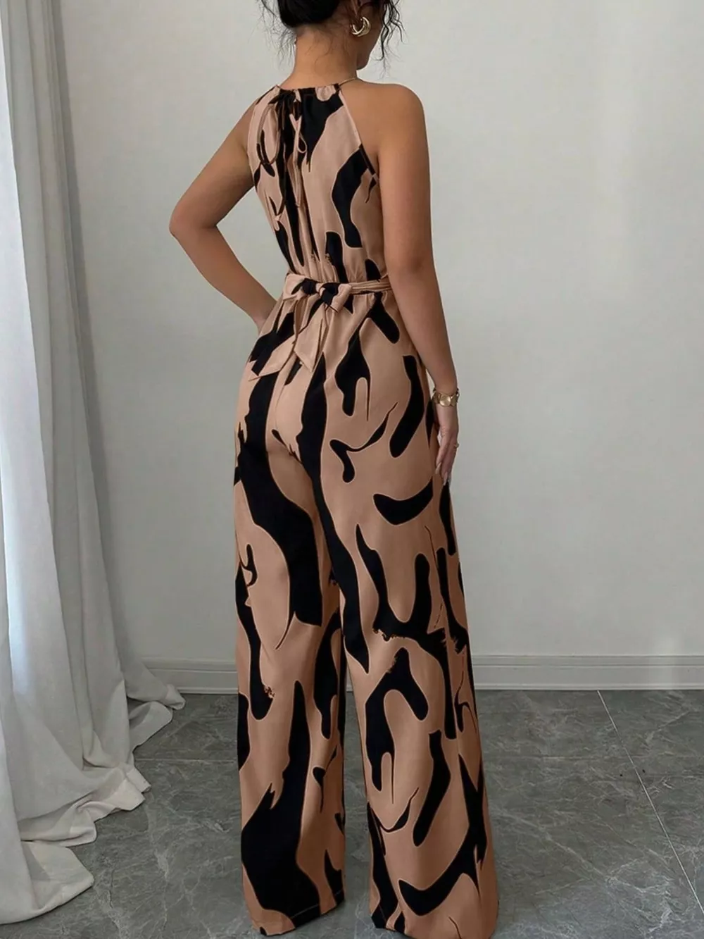 Abstract Print Sleeveless Wide Leg Jumpsuit, image 2