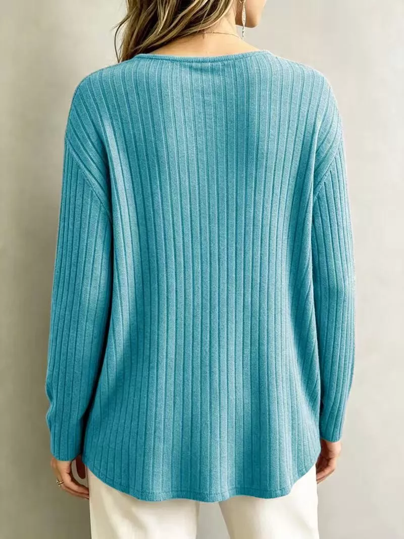 V-Neck Ribbed Long Sleeve T-Shirt, image 12