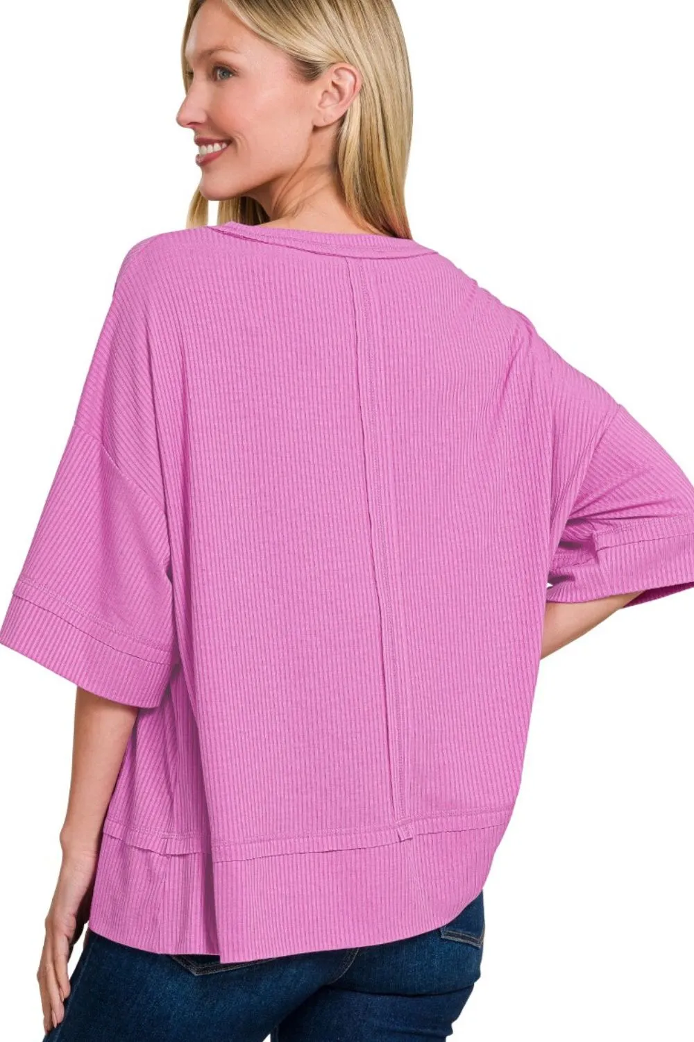 Ribbed Boat Neck 3/4 Sleeve Top, image 3