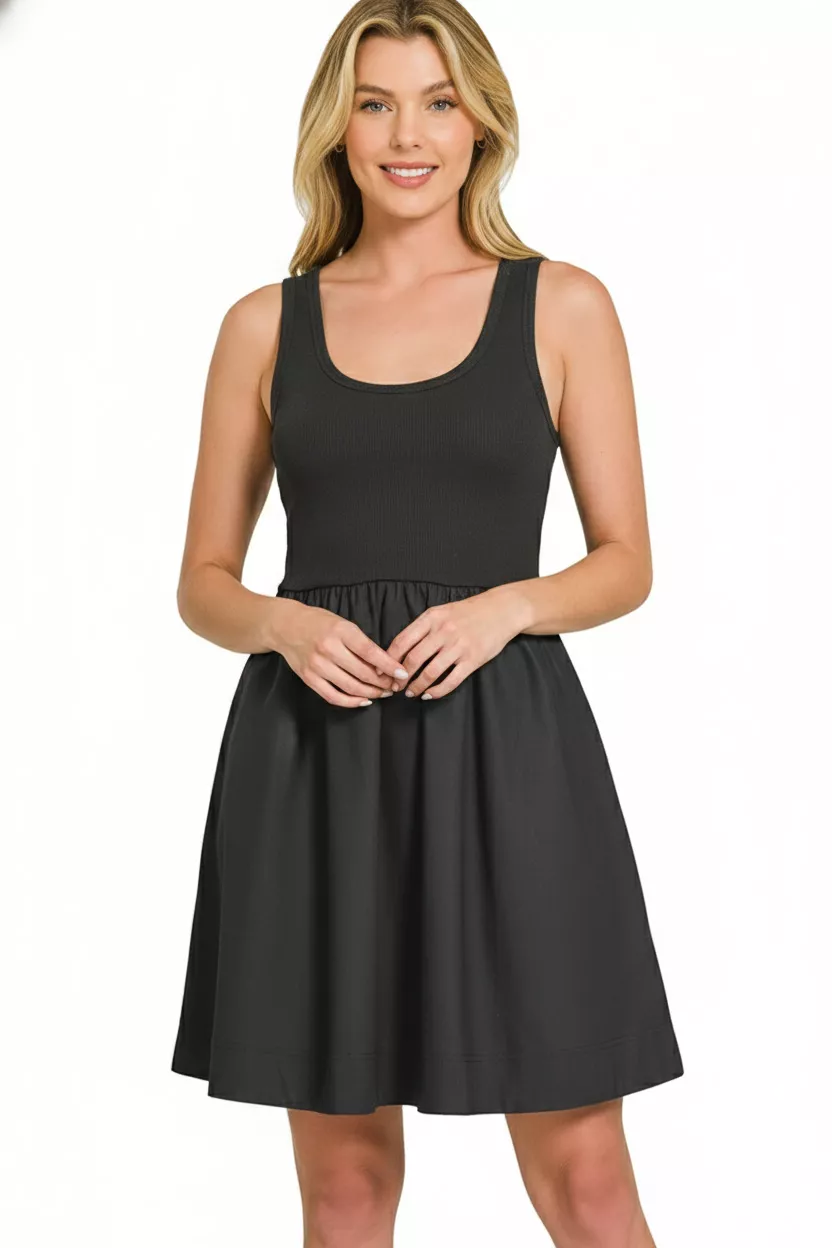 Combined Knit & Woven Midi Dress, image 2