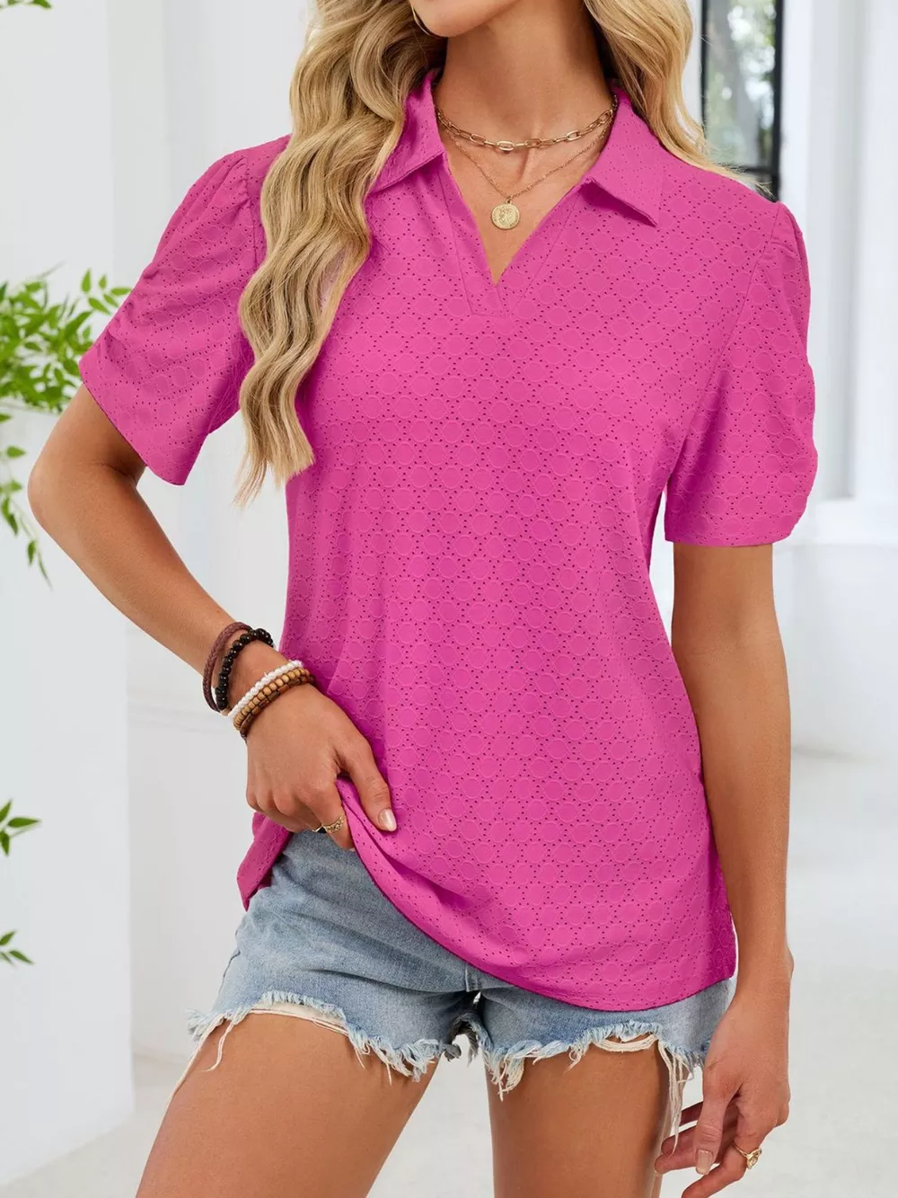 Eyelet Short Sleeve Blouse, image 4