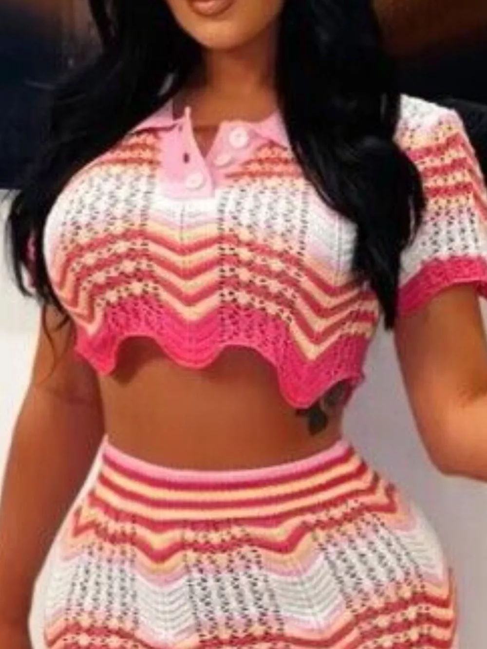 Chevron Knit Polo Crop Top and Mini Skirt Set, image 9