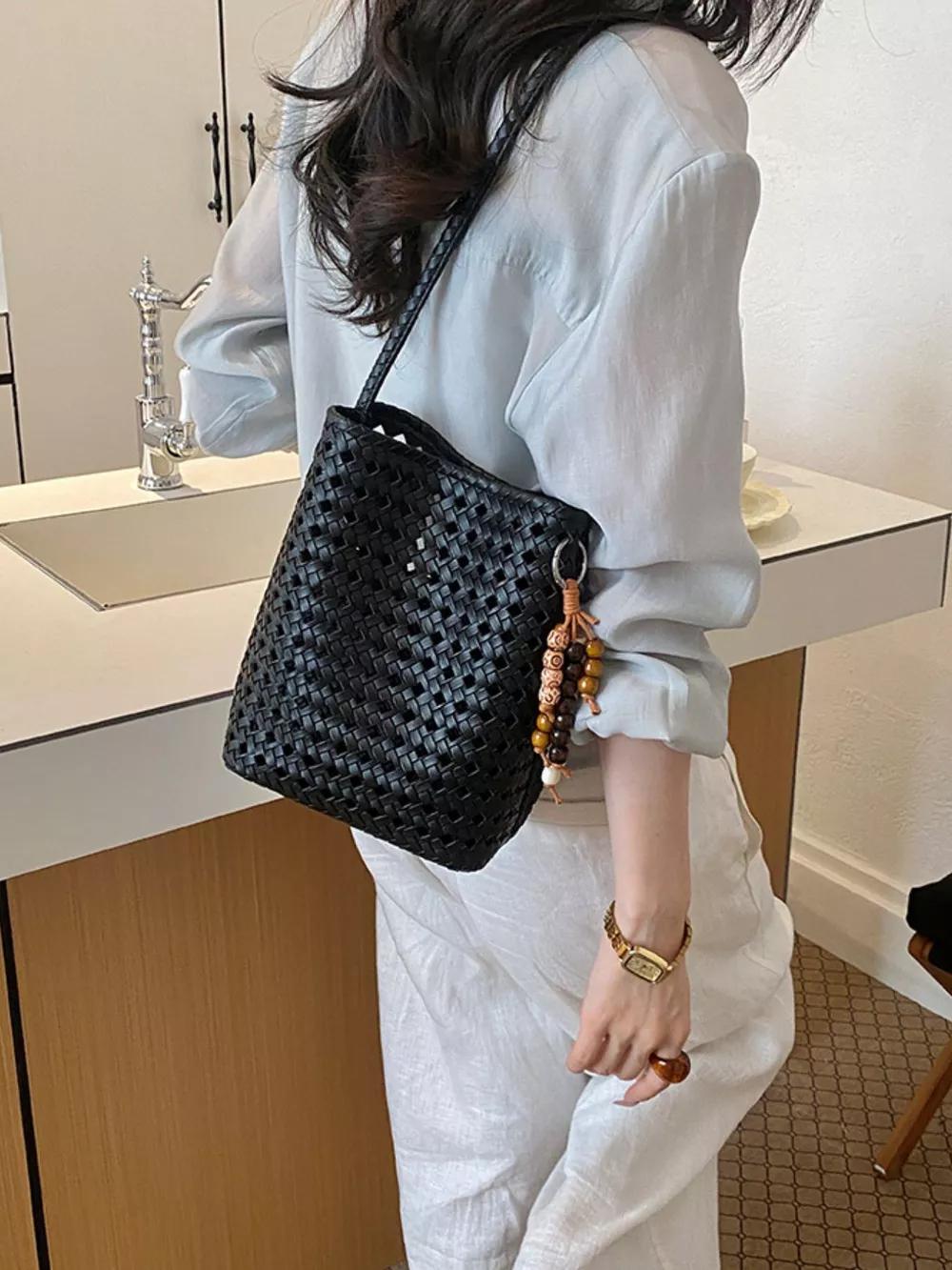 Woven Leather Shoulder Bag, image 3
