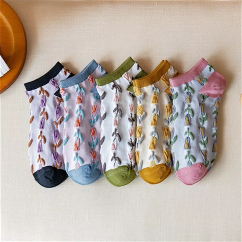 5 Pair Vintage Textured Ankle Socks Set, image 11