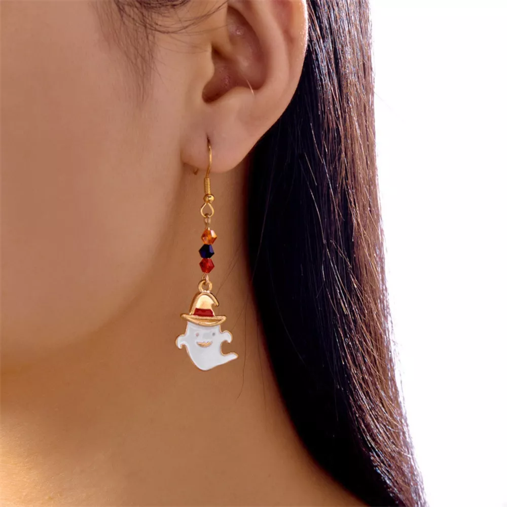 Halloween Ghost Pumpkin Drop Earrings, image 2