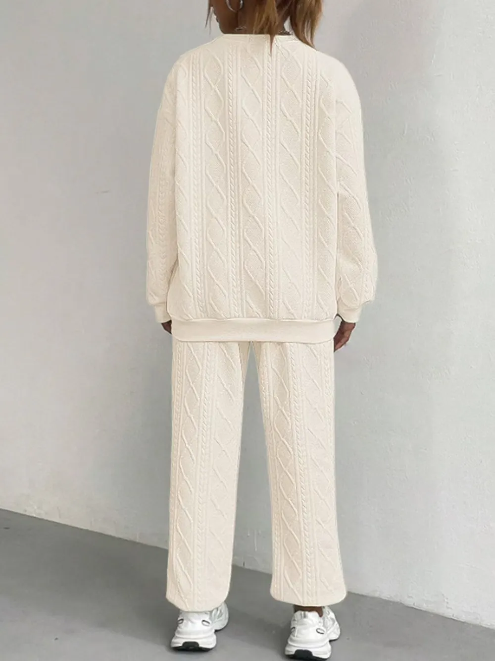 Texture Round Neck Top and Pants Set, image 13
