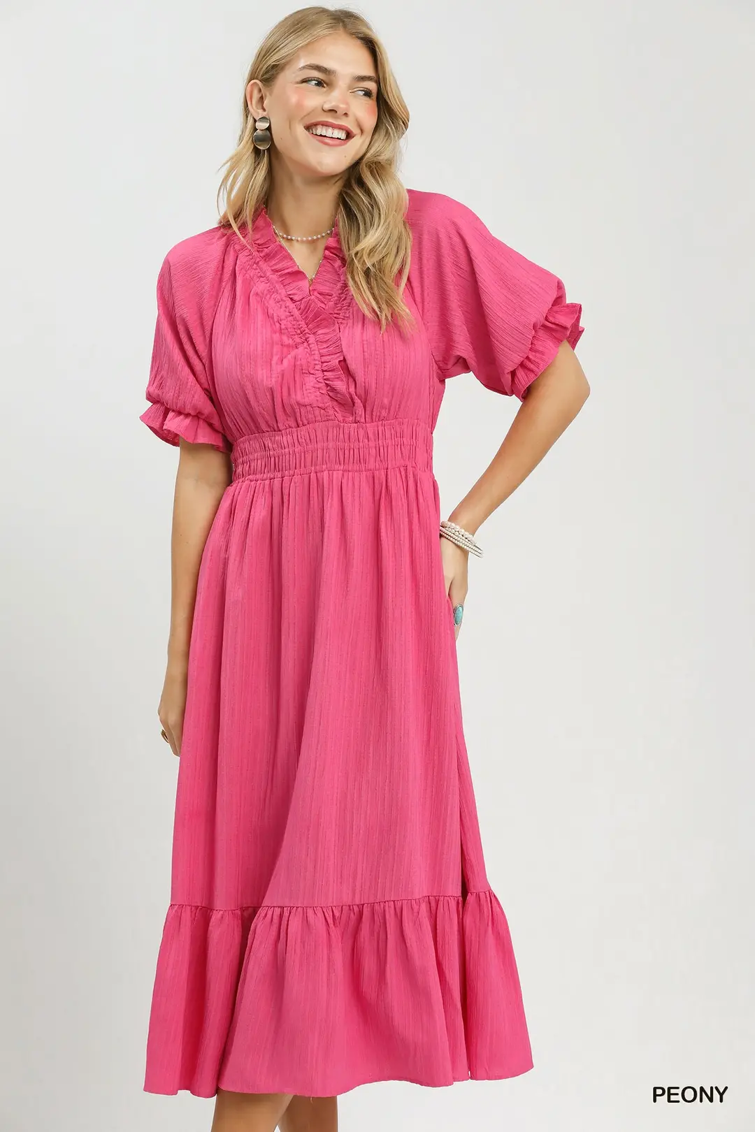 Ruffle V-Neck Midi Dress, image 5