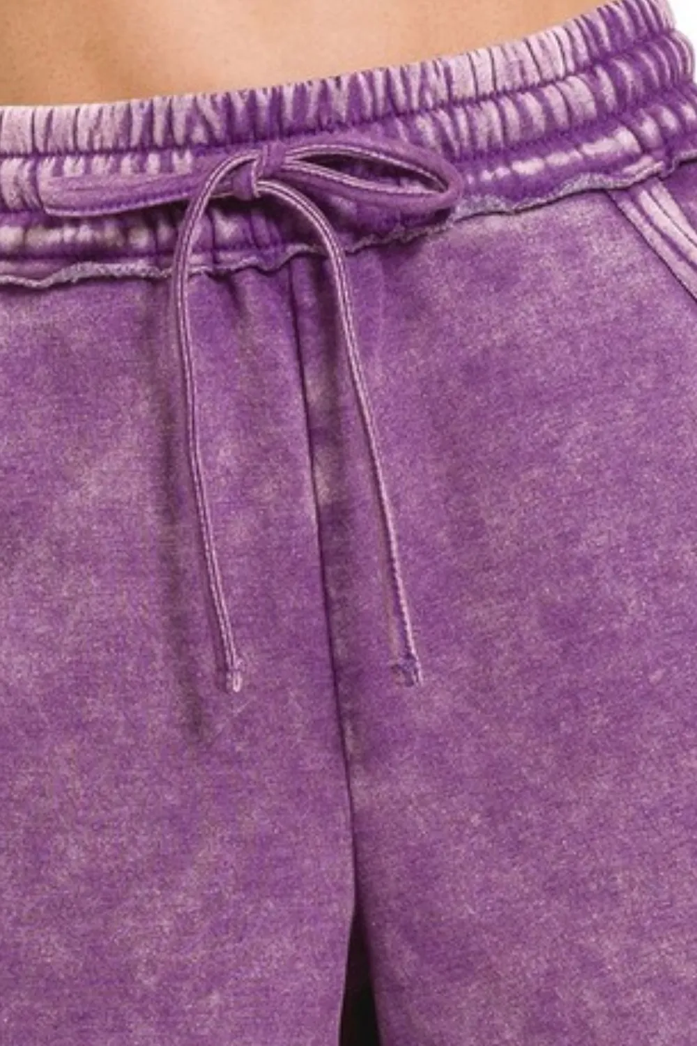 Acid Wash Fleece Drawstring Shorts With Pockets, image 2