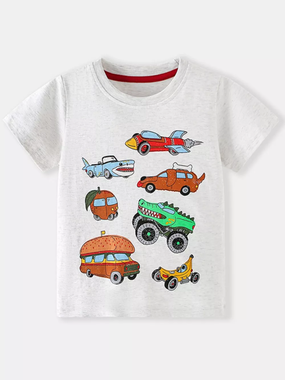 Children's Cartoon Vehicle Print Crew Neck T-Shirt