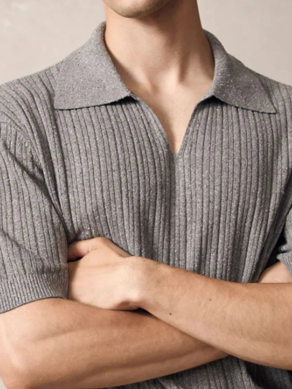 Men's Plus Size Johnny Collar Half Sleeve Knit Polo, image 4
