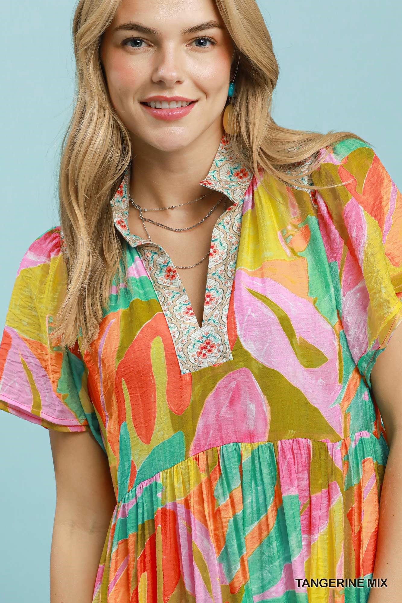 Abstract Tropical Print Tiered Midi Dress, image 5