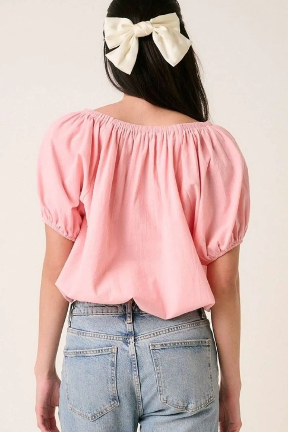 Linen Two-Way Short Sleeve Crop Blouse, image 2
