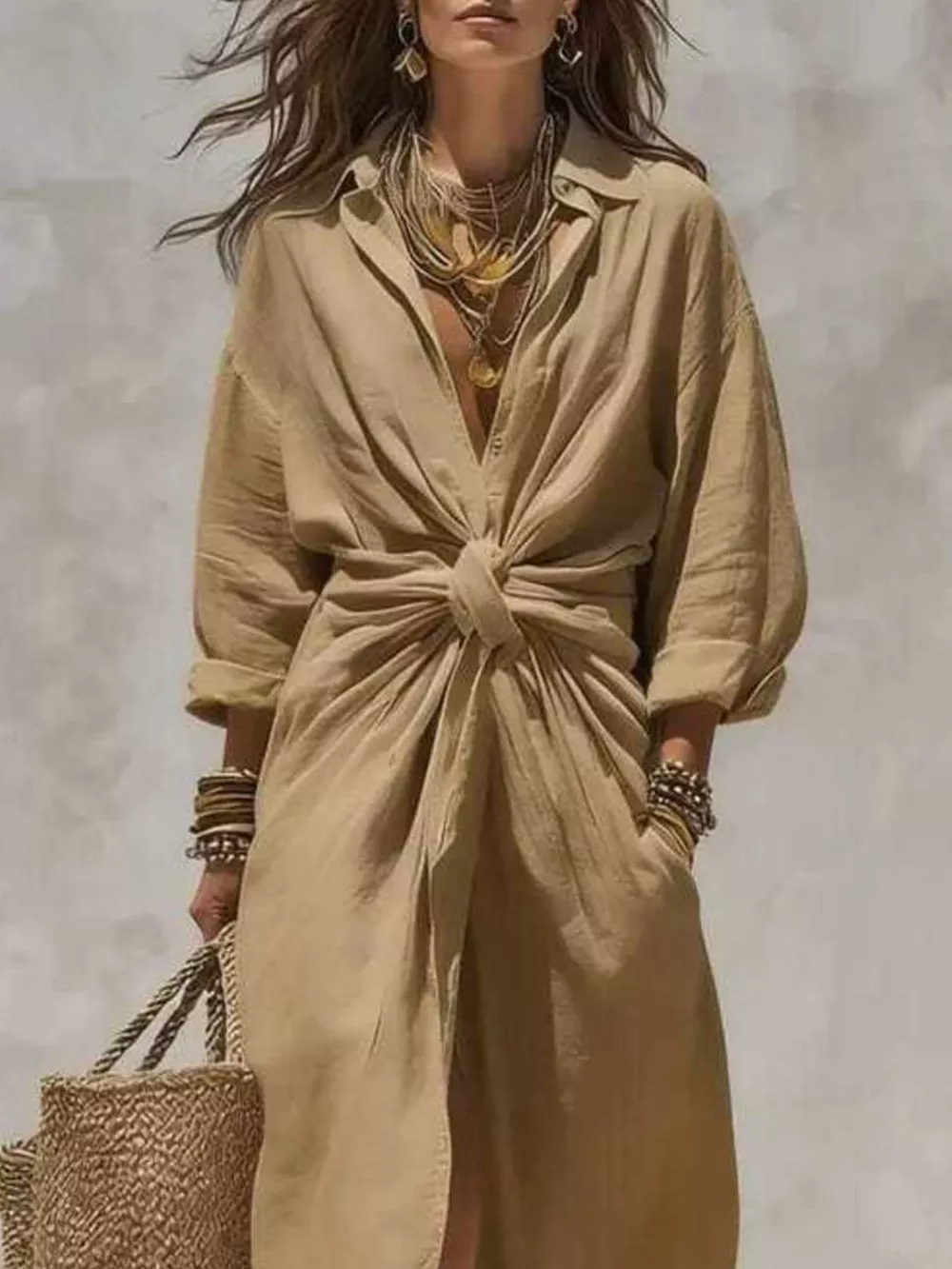Front-Tie Maxi Shirt Dress, image 14