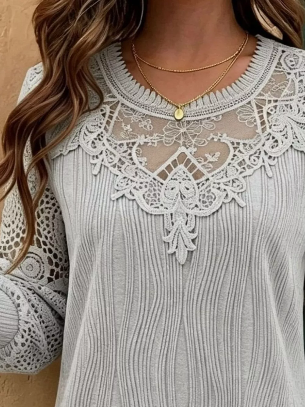 Lace Patchwork Long Sleeve Blouse, image 14
