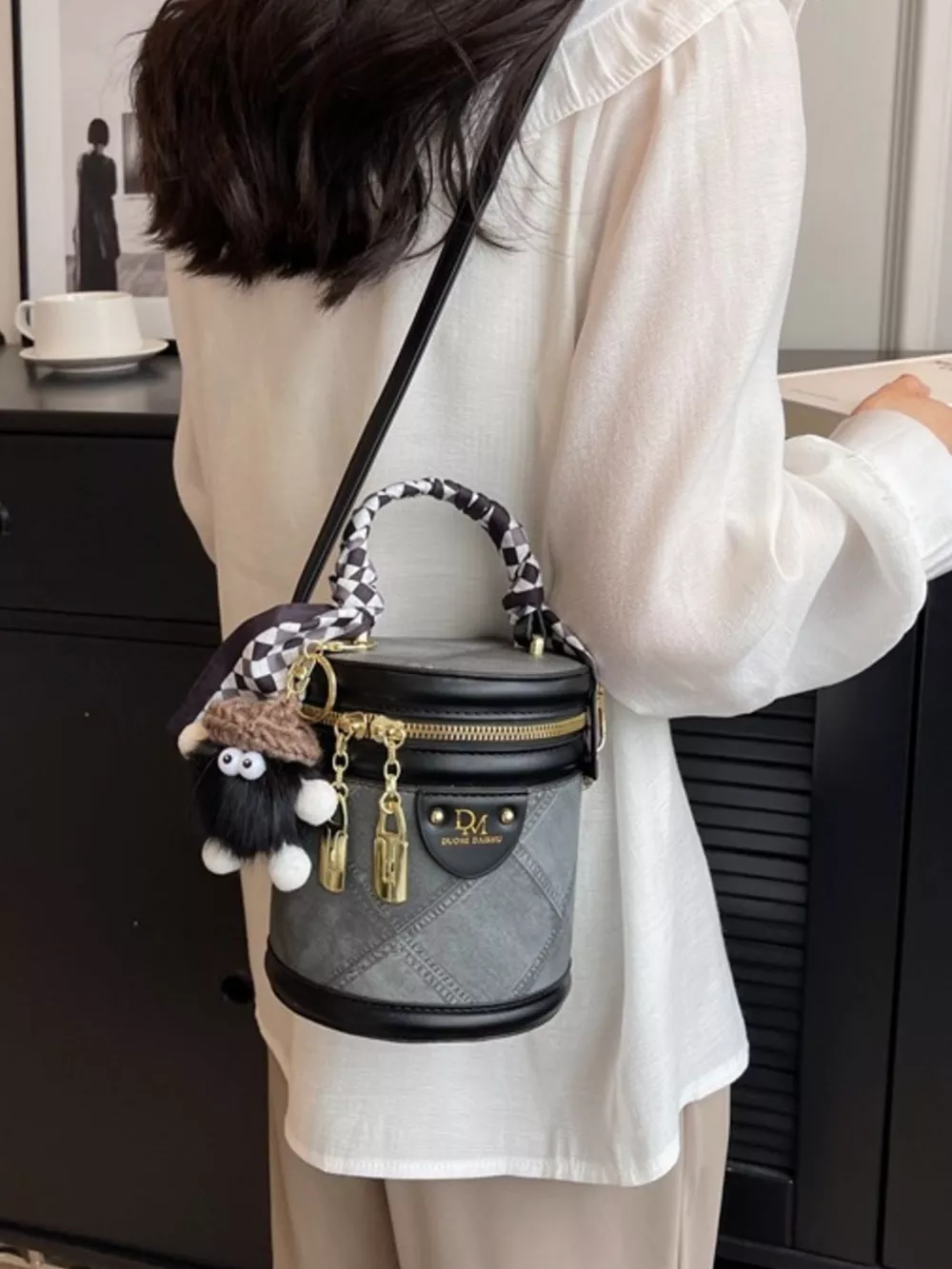Bucket Crossbody Bag with Scarf Accent, image 5