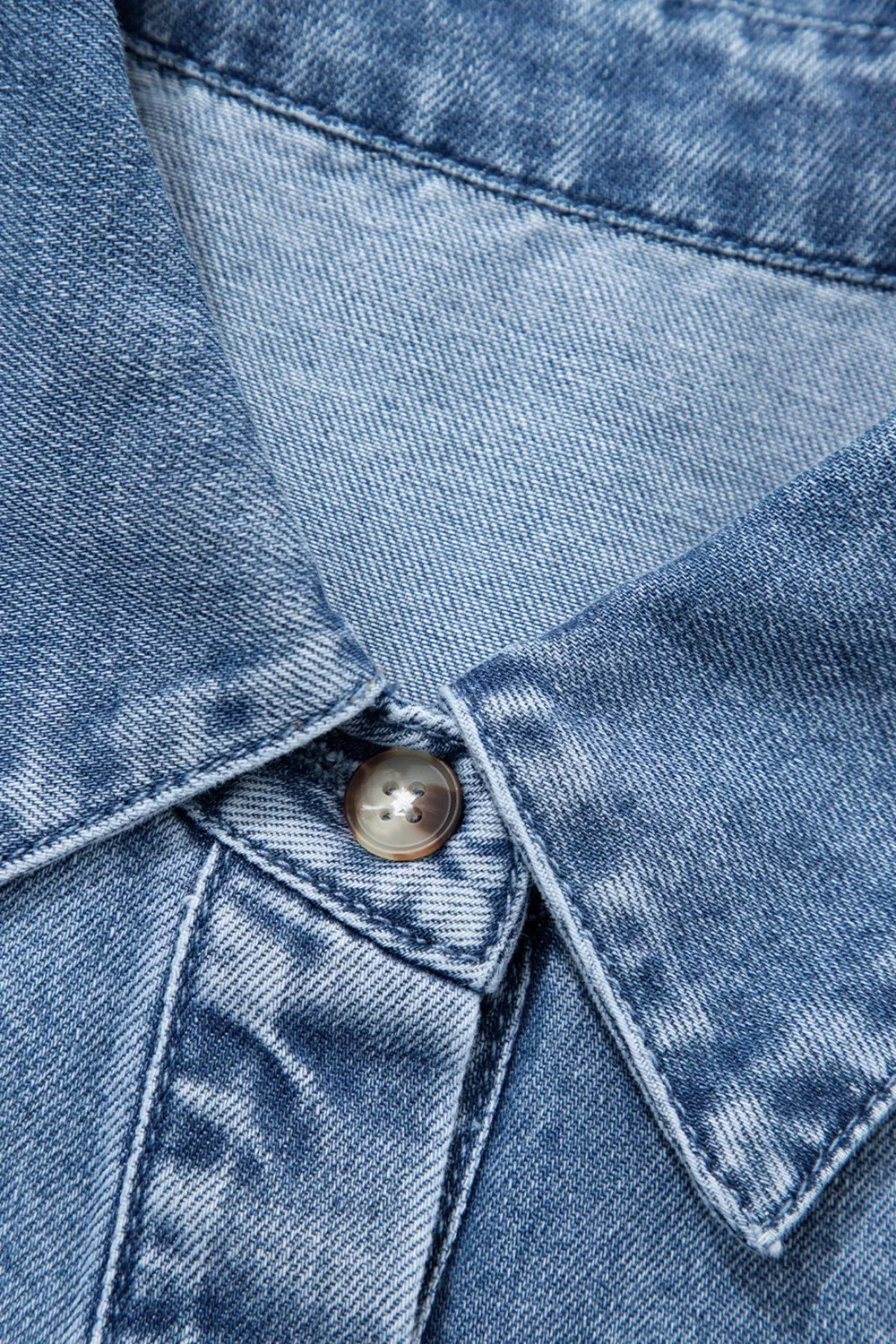 Puff Half Sleeve Collared Denim Shirt, image 7