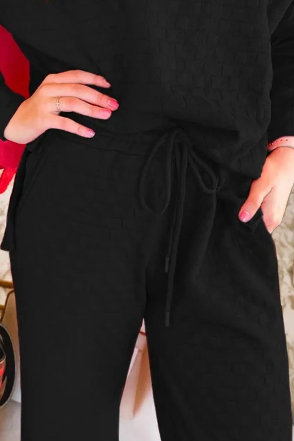 High-Low Round Neck Top and Pants Set, image 3