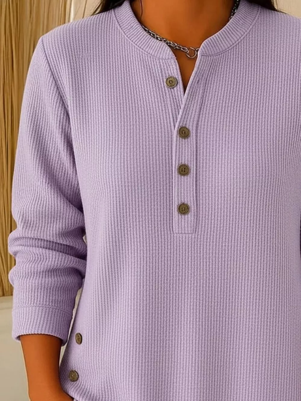 Full Size Ribbed Half Button Henley Top Plus Size, image 16