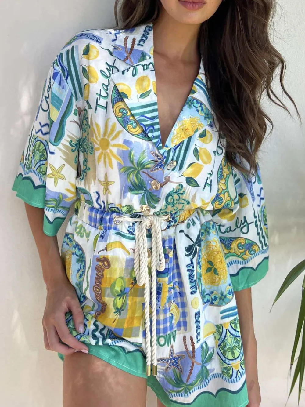 Printed Collared Neck Half Sleeve Romper, image 7