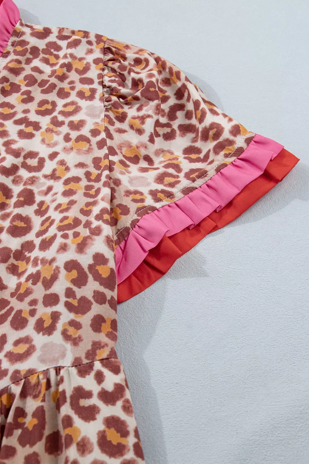 Leopard High Waist Ruffled Colorblock Trim Short Dress, image 9