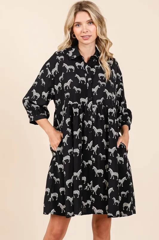 Zebra Print Button Down Shirt Mini Dress, image 4
