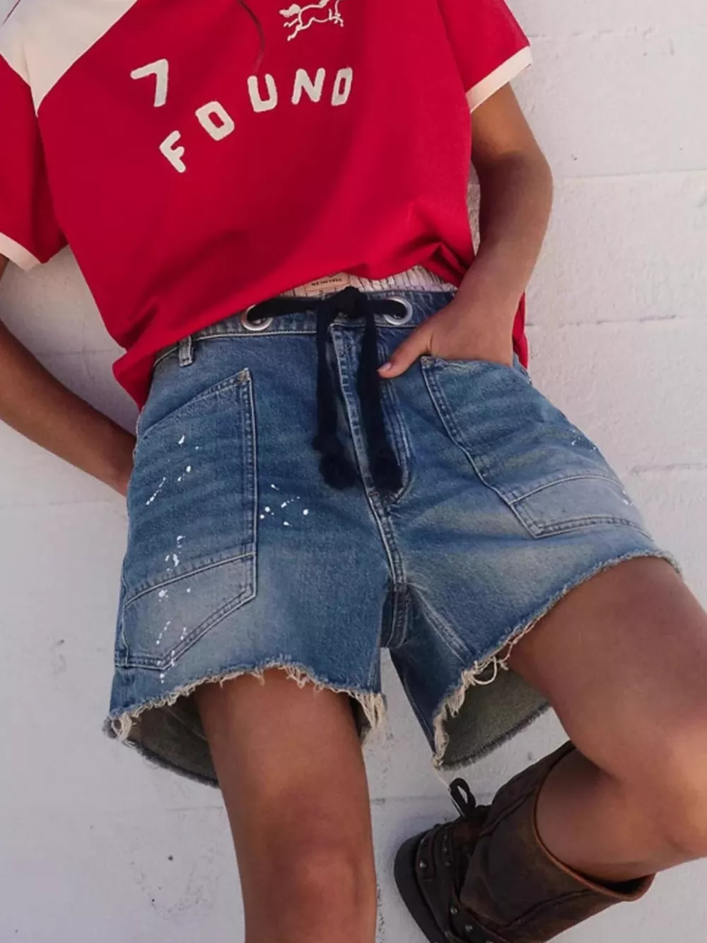 Drawstring Raw Hem Denim Shorts