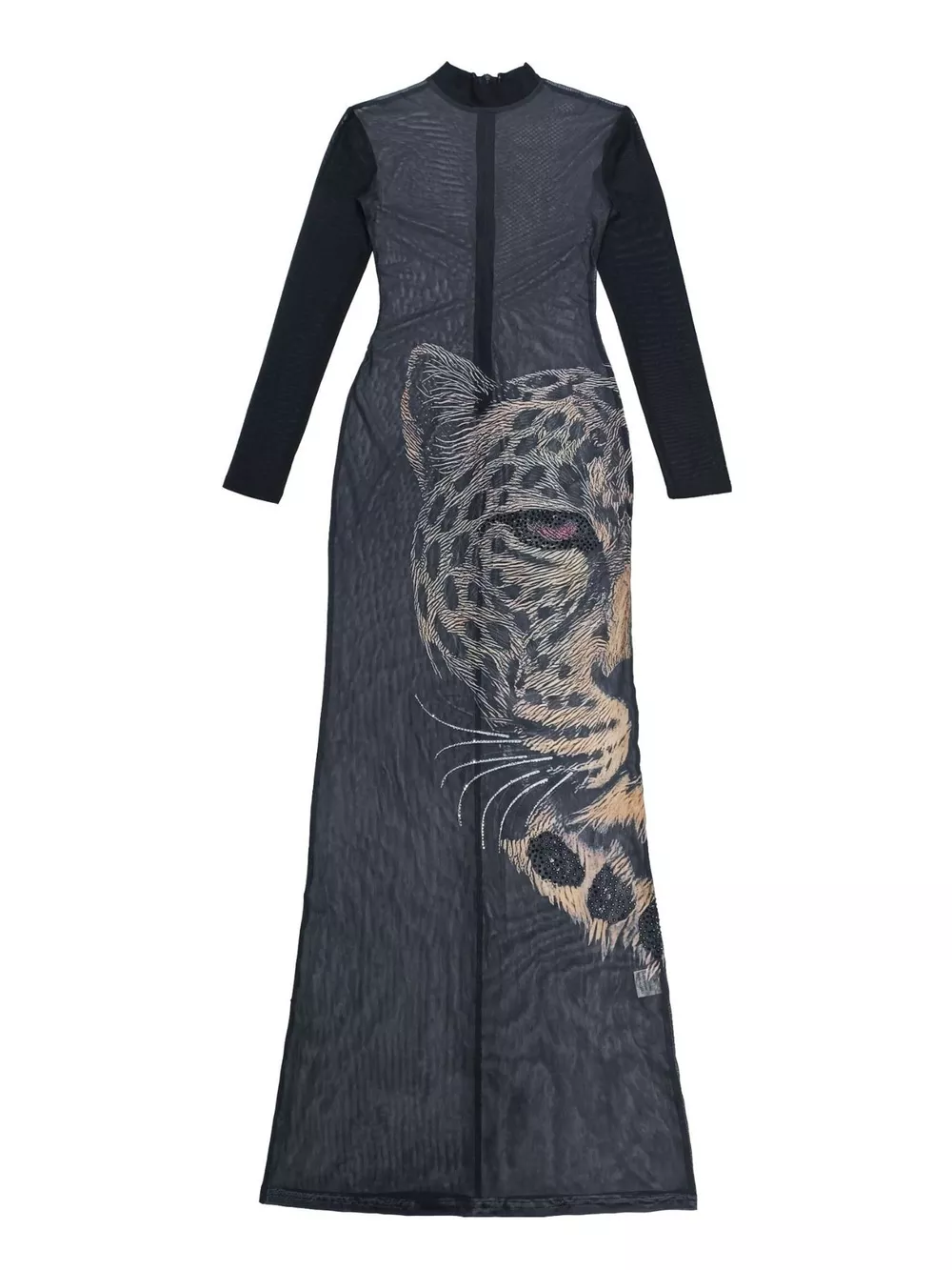 Leopard Print Mesh Long Sleeve Maxi Dress, image 5