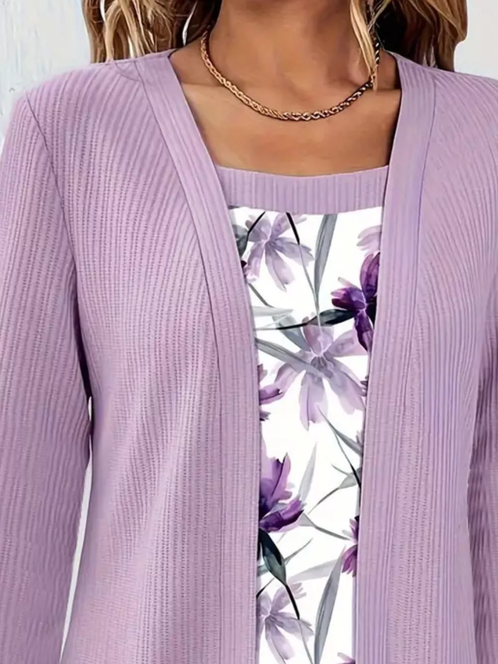 Floral Print Casual Fake Two Piece Top, image 6