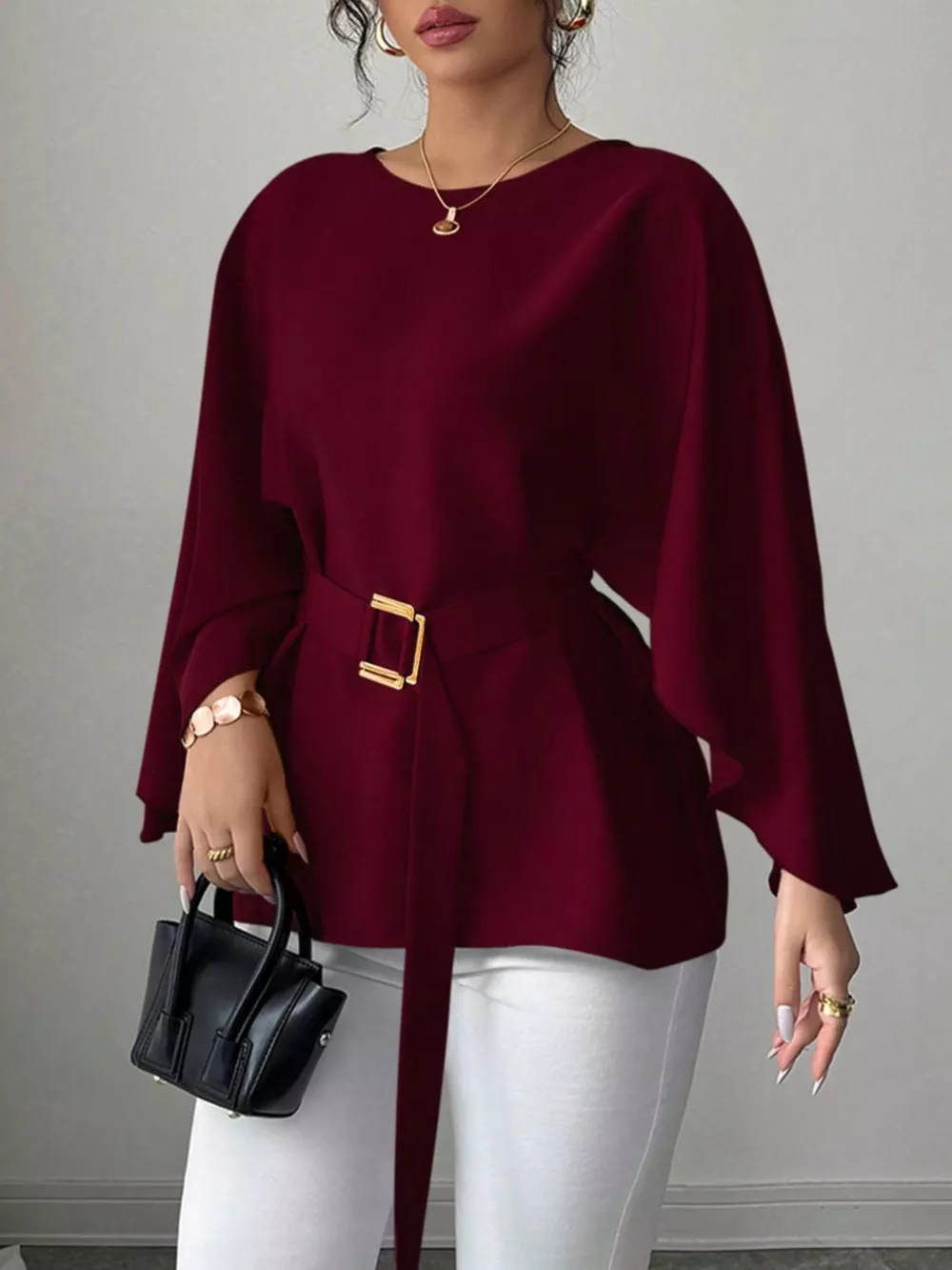 Batwing Sleeve Belted Blouse, image 22