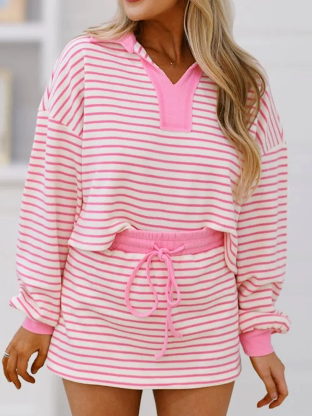 Striped Top and Skirt Set with Drawstring, image 2