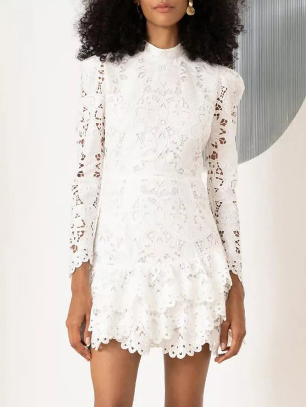 Lace Mock Neck Long Sleeve Mini Dress, image 9