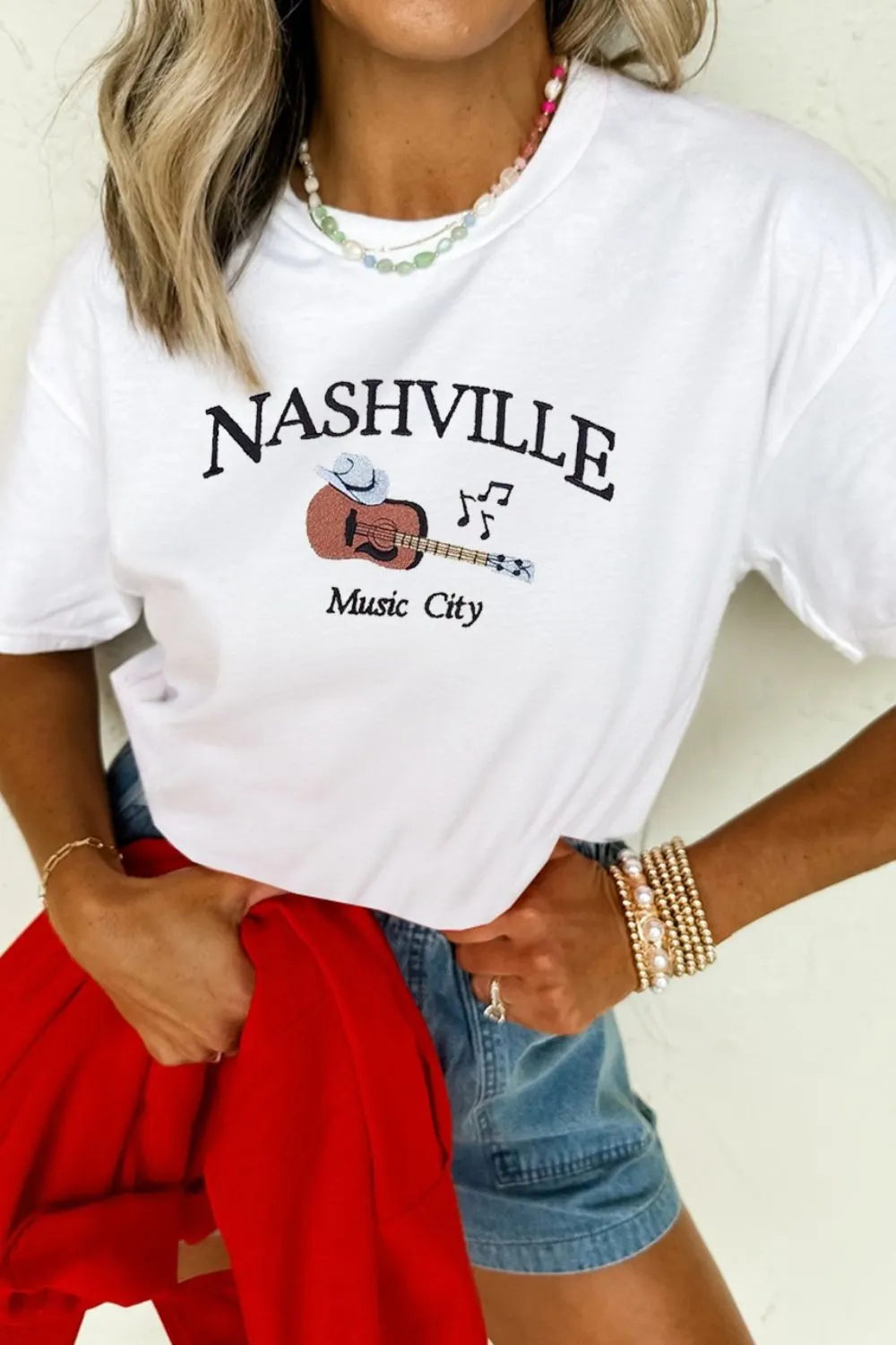 Guitar NASHVILLE Music City Print Crewneck Tee, image 2