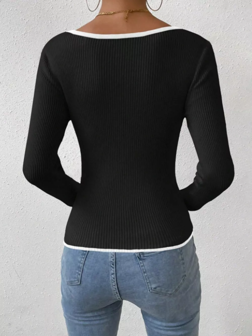 Contrast Trim Long Sleeve Knit Top, image 6