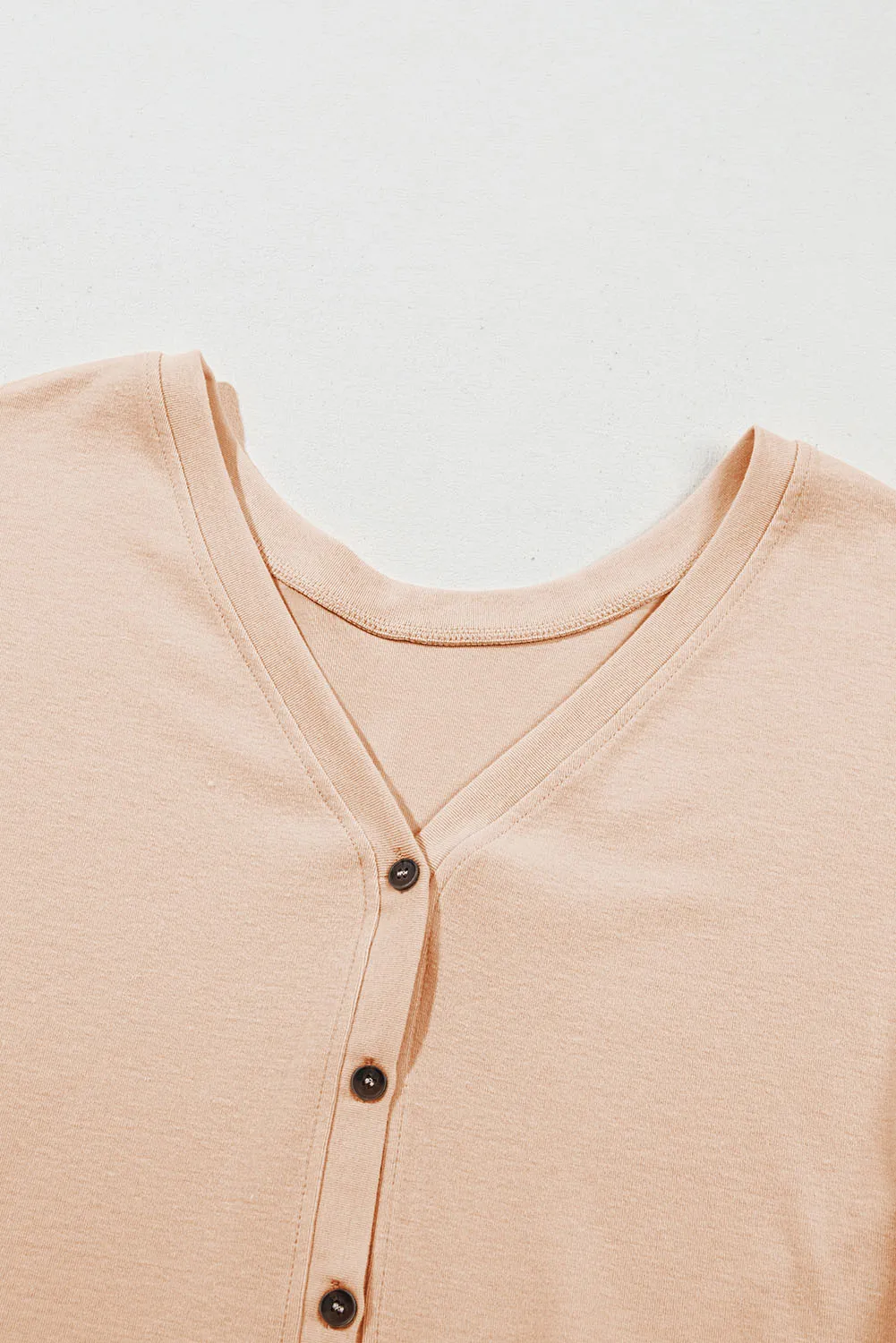 Curved Hem V-Neck Long Sleeve Top, image 3