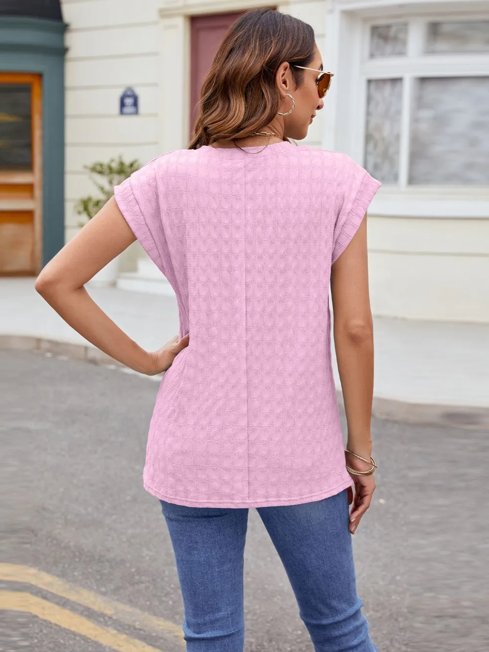 Textured Round Neck Cap Sleeve T-Shirt, image 12
