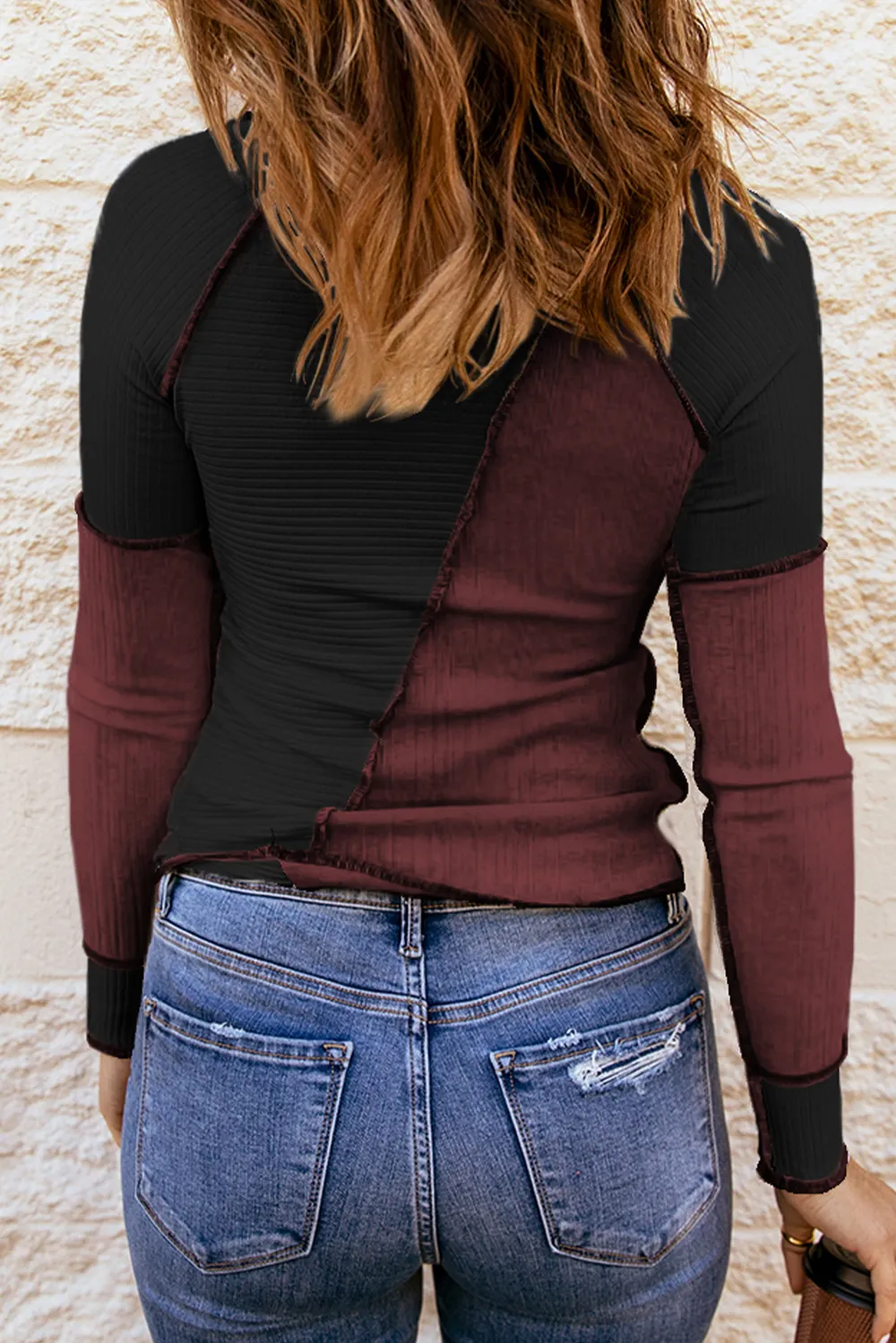 Color Block Round Neck Long Sleeve T-Shirt, image 3