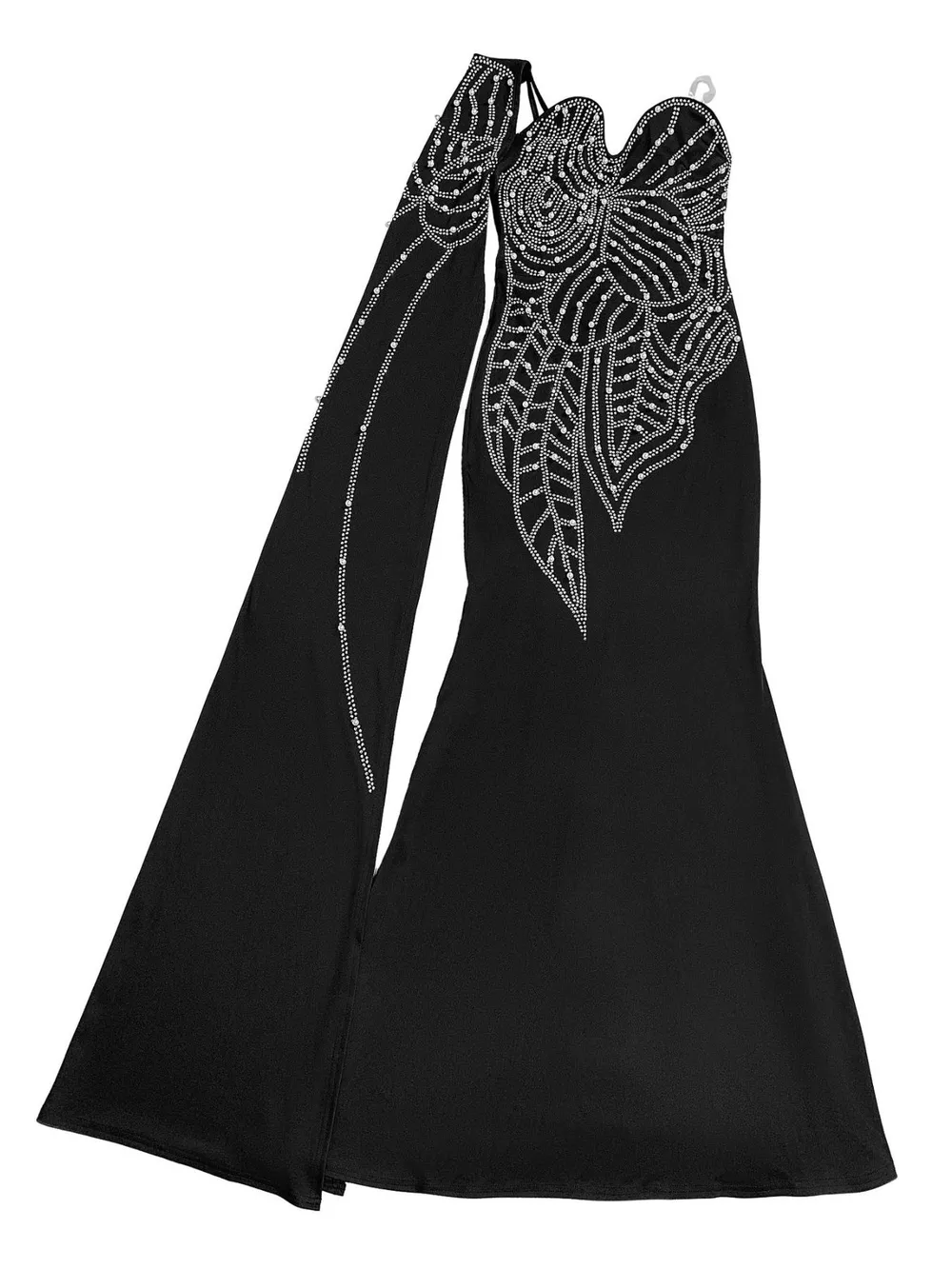 Rhinestone Pearl Detail One-Shoulder Mermaid Maxi Dress, image 7