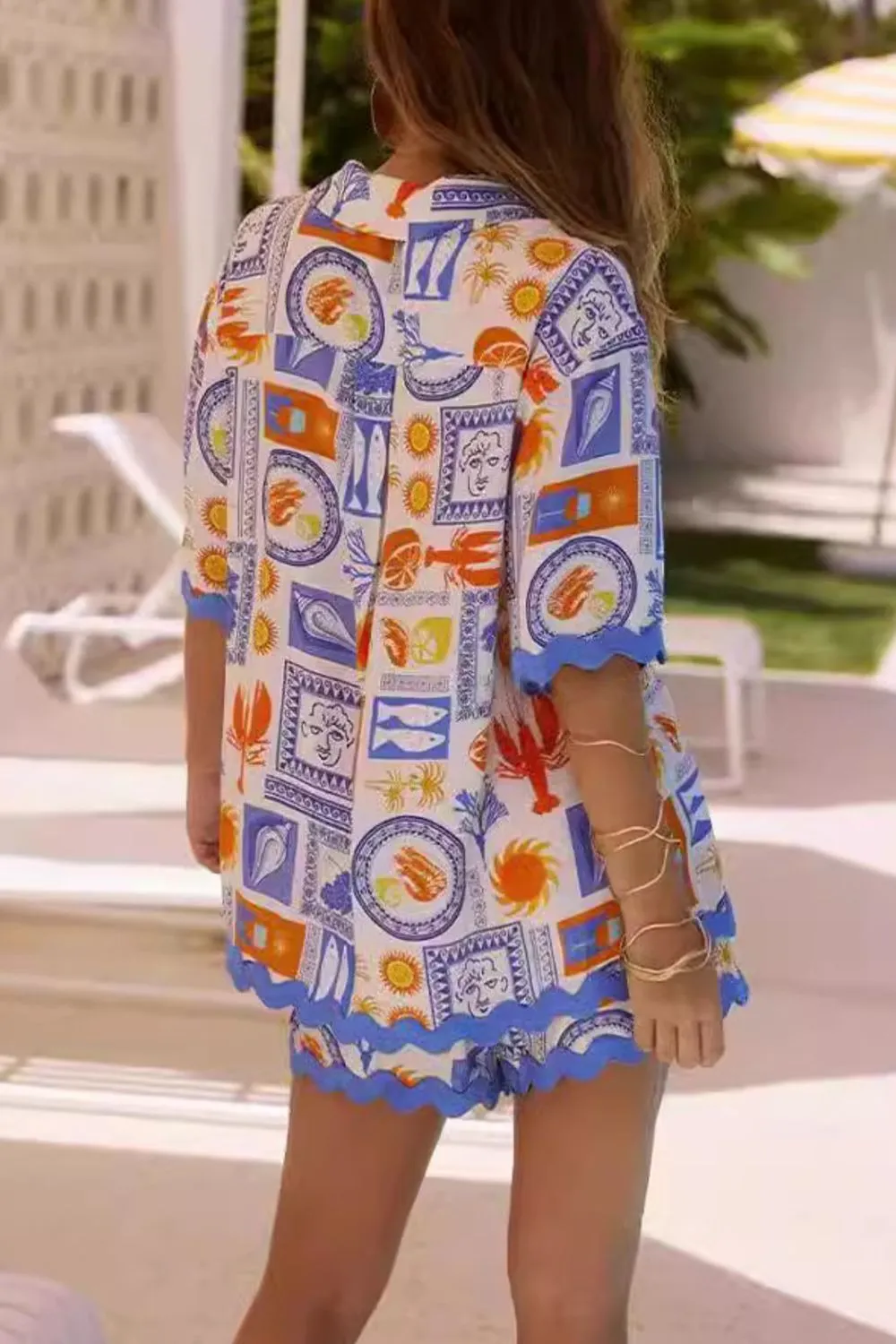 Bohemian Print Button Up Shirt and Shorts Set, image 4