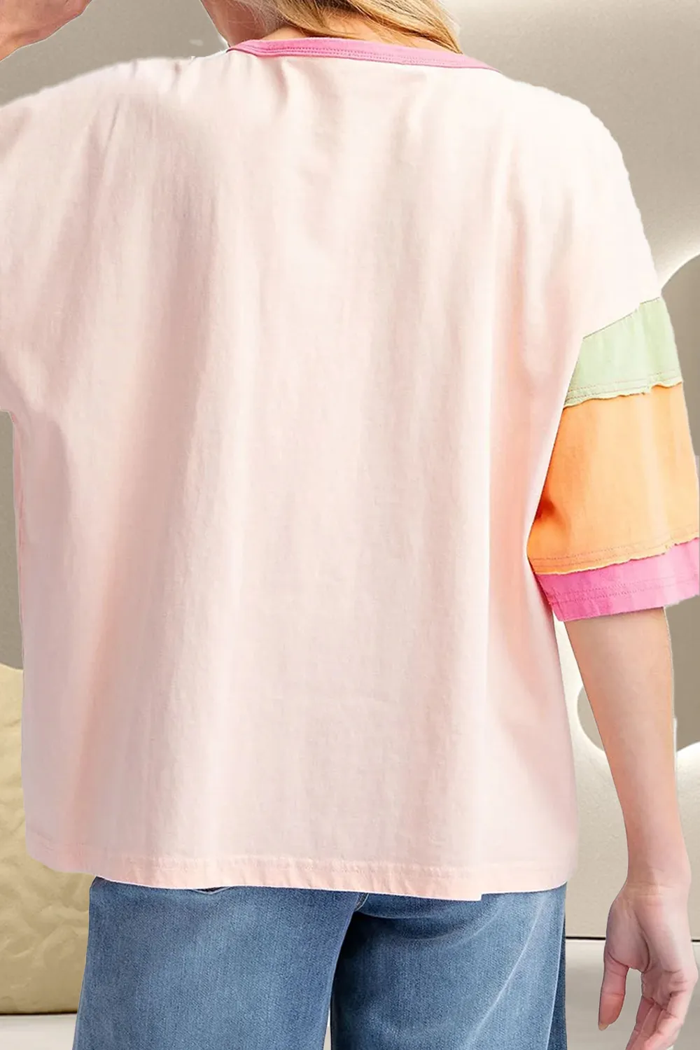 Color Block Round Neck Half Sleeve T-Shirt, image 2