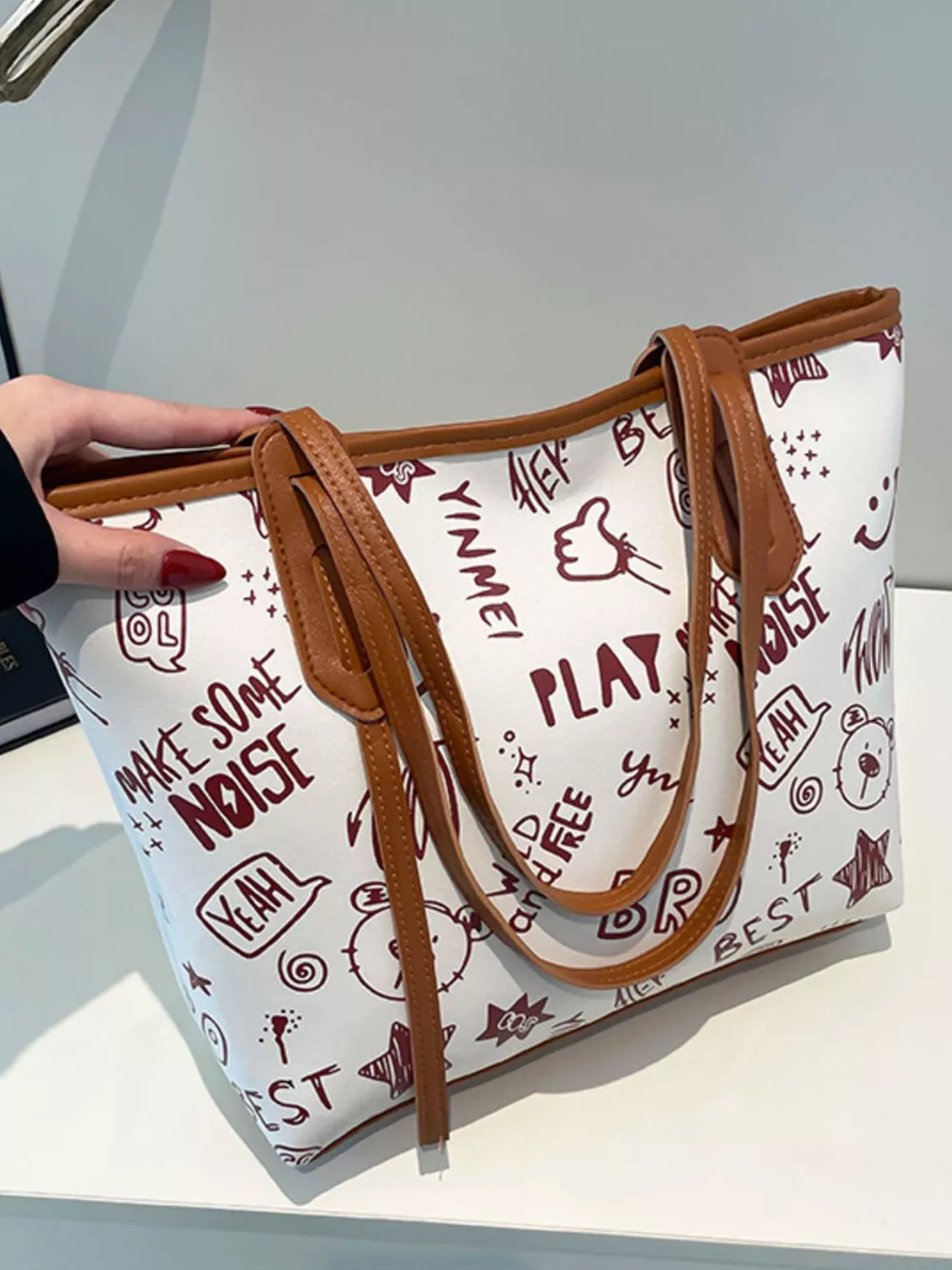 Graffiti Print Casual Tote Bag, image 19