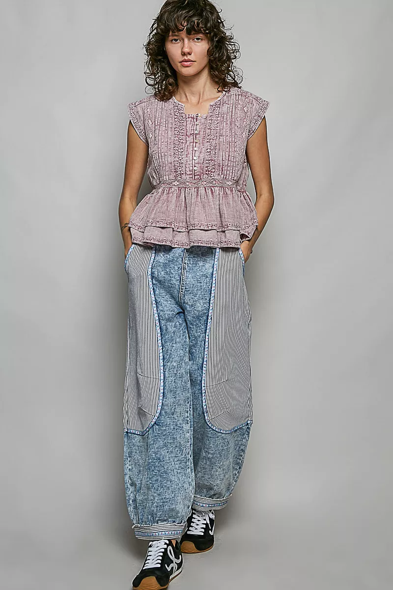 POL Eyelet Embroidery Pintuck Sleeveless Blouse, image 6