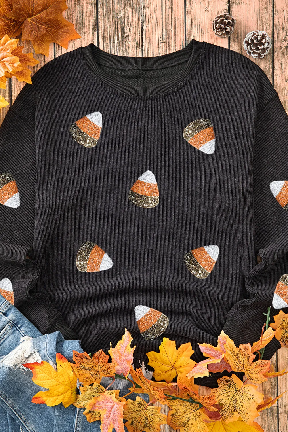 Sequin Round Neck Long Sleeve Sweatshirt, image 2