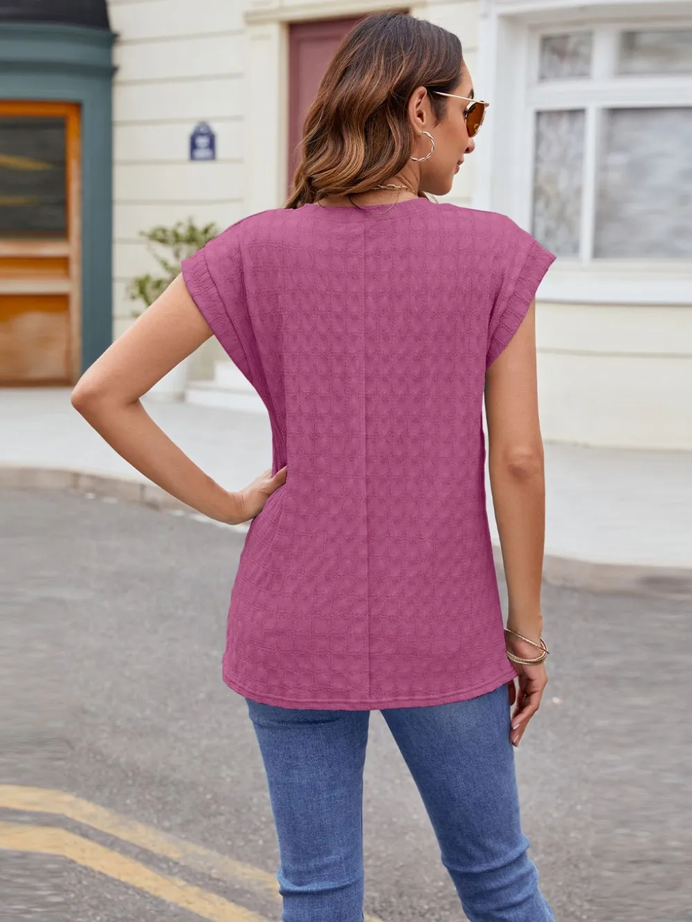 Textured Round Neck Cap Sleeve T-Shirt, image 21